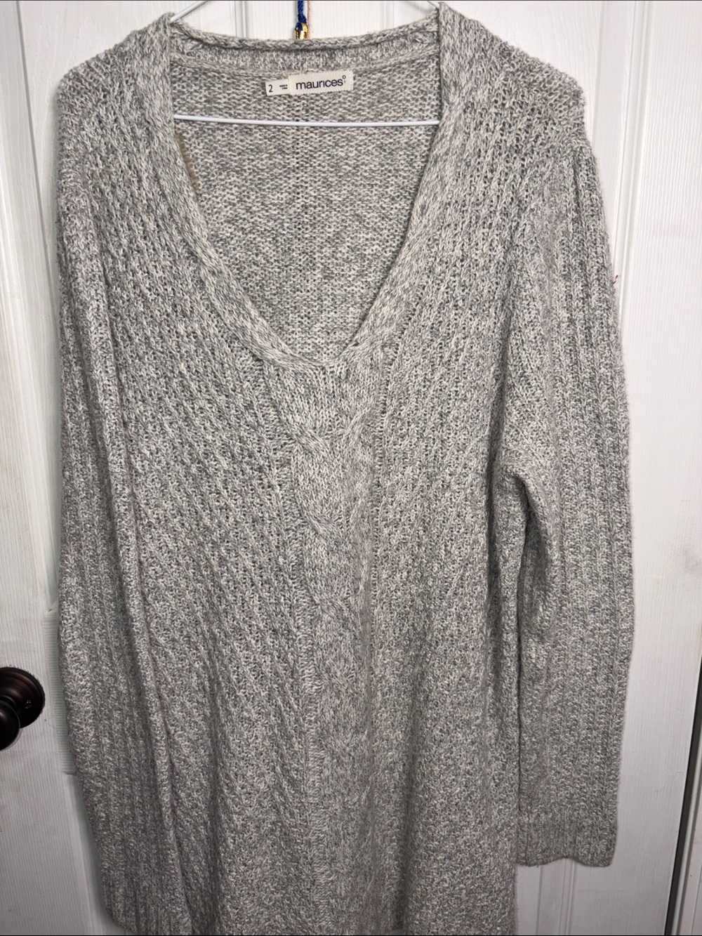 Maurices Heather Gray V-Neck Cable Knit Sweater